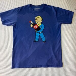 Bethesda Fallout Vault Boy Nuka Cola Blue Graphic T-Shirt Mens Large L